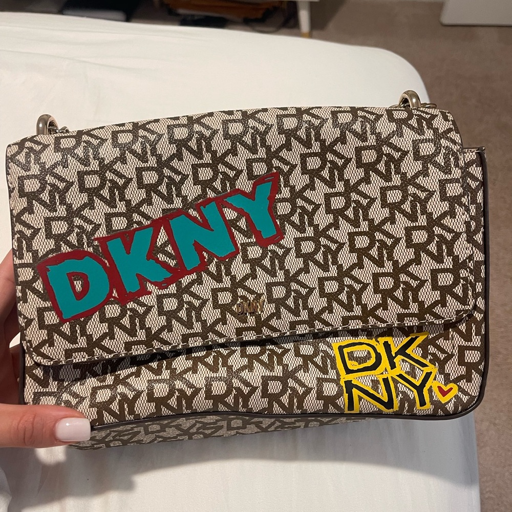 DKNY Monogram Brown and Cream Shoulder Bag